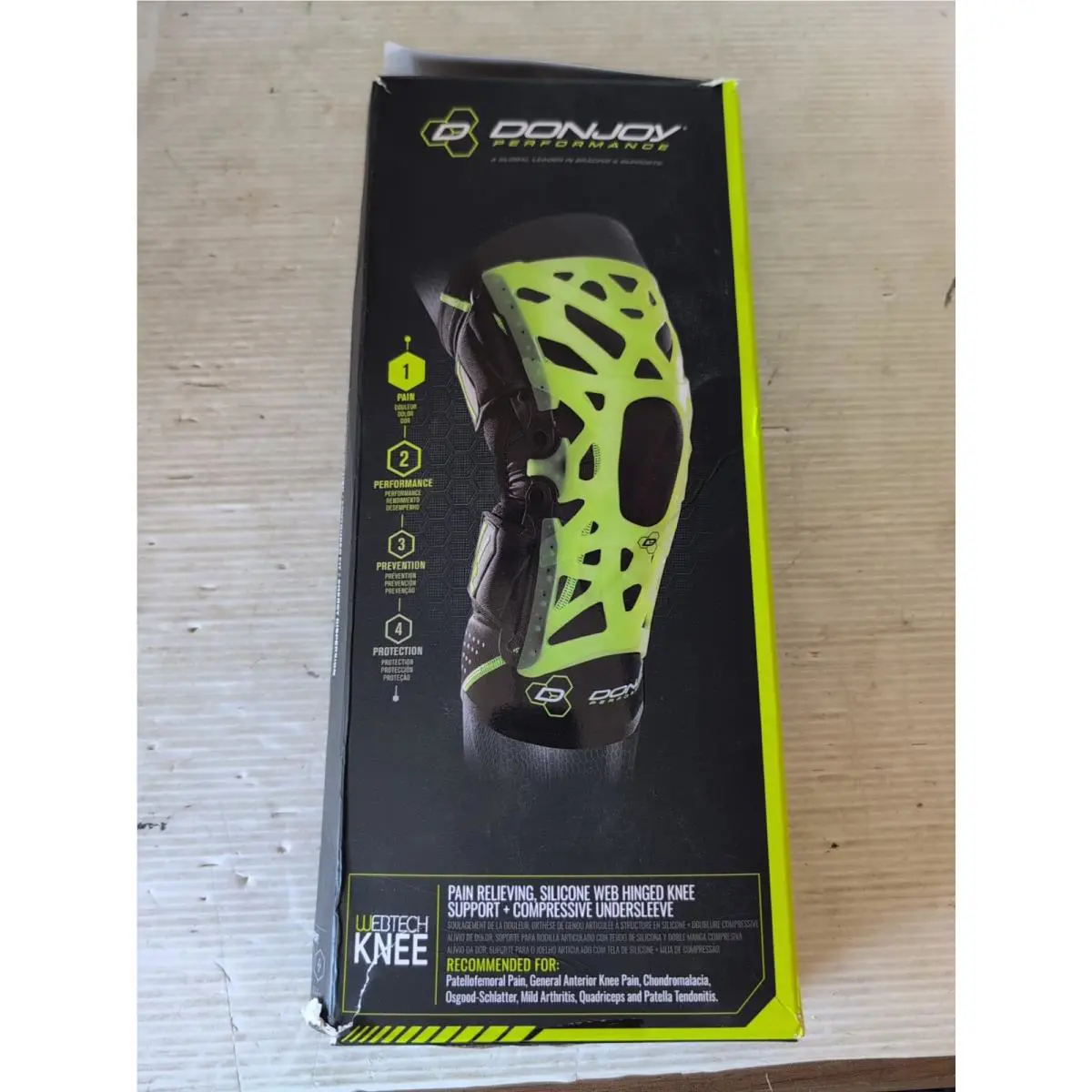 Donjoy Performance Webtech Knee Brace Slime Green with Dual-axis Hinges Large
