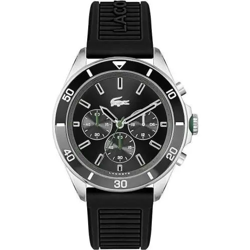 2011152 Tiebreaker Chronograph Quartz Watch with Silicon Band Black by Lacoste