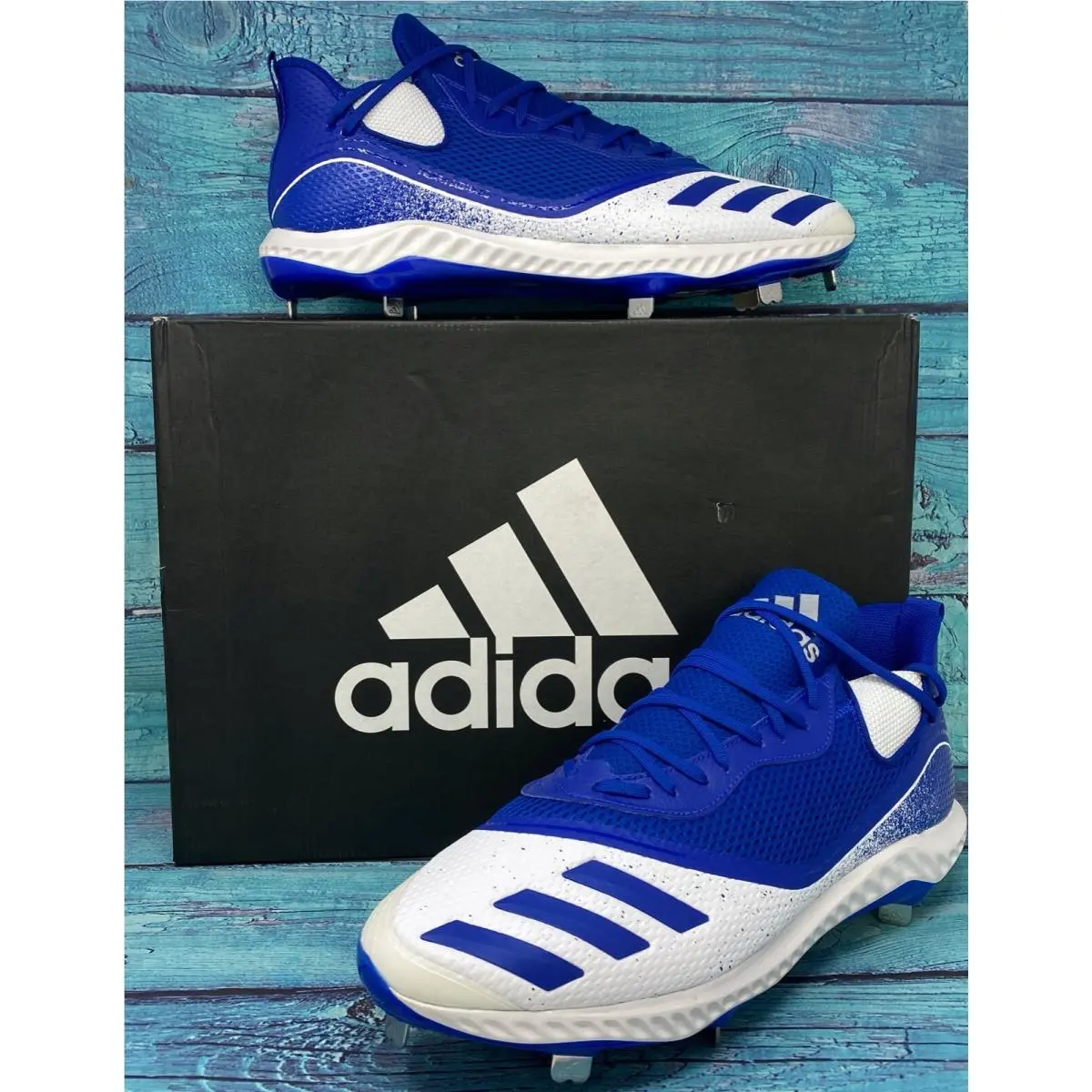 Adidas Men`s Icon V Bounce Tpu Cleats Baseball Shoe Blue White US Size 16