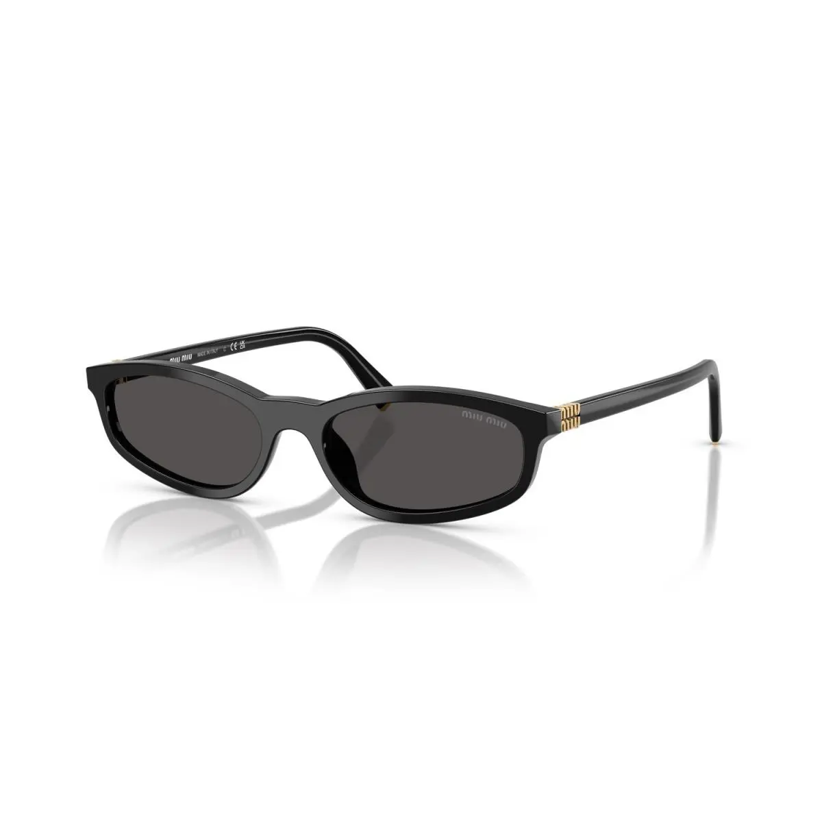 Miu Miu MU A06S 16K08Z Black Gold Dark Grey Lens Women Sunglasses