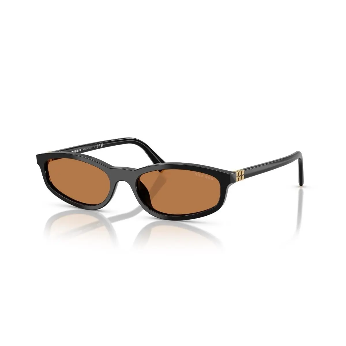 Miu Miu MU A06S 16K10I Black Gold Light Brown Lens Women Sunglasses