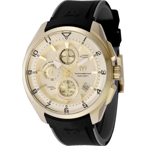 Technomarine Men`s Watch Ocean Quantum 44mm Gold Tone Black Strap TM-318132