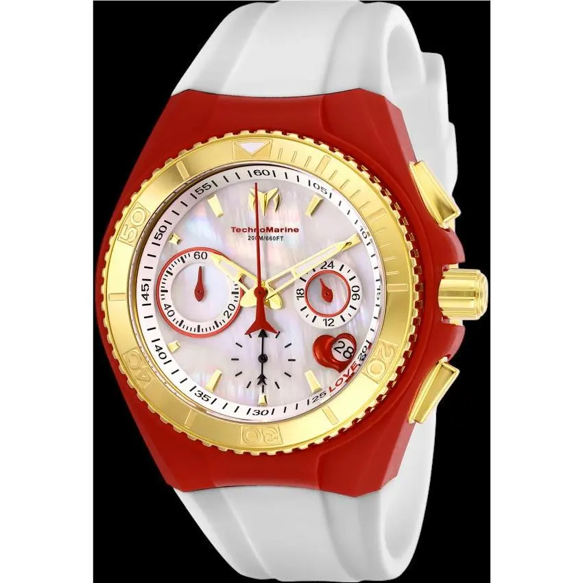 Technomarine Women`s Cruise Valentine Watch Chronograph/3 Interchangeable Strap - Dial: White, Band: Red, White, Bezel: Gold