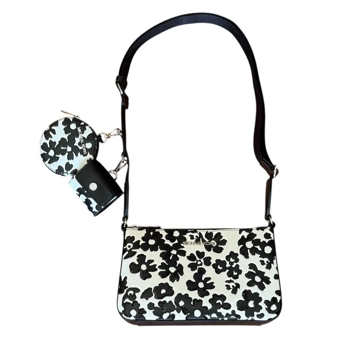 Michael Kors Jet Set Travel Small Crossbody Bag Tech Attached Floral Black Multi