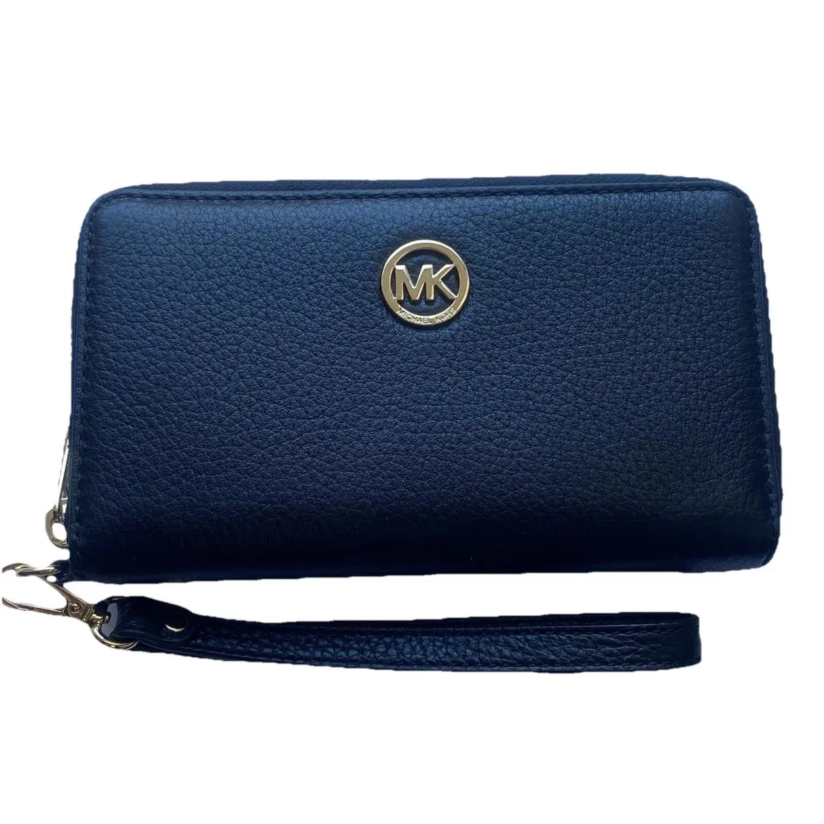 Michael Kors Fulton Black Pebbled Leather Wristlet/wallet with Zipper Gold