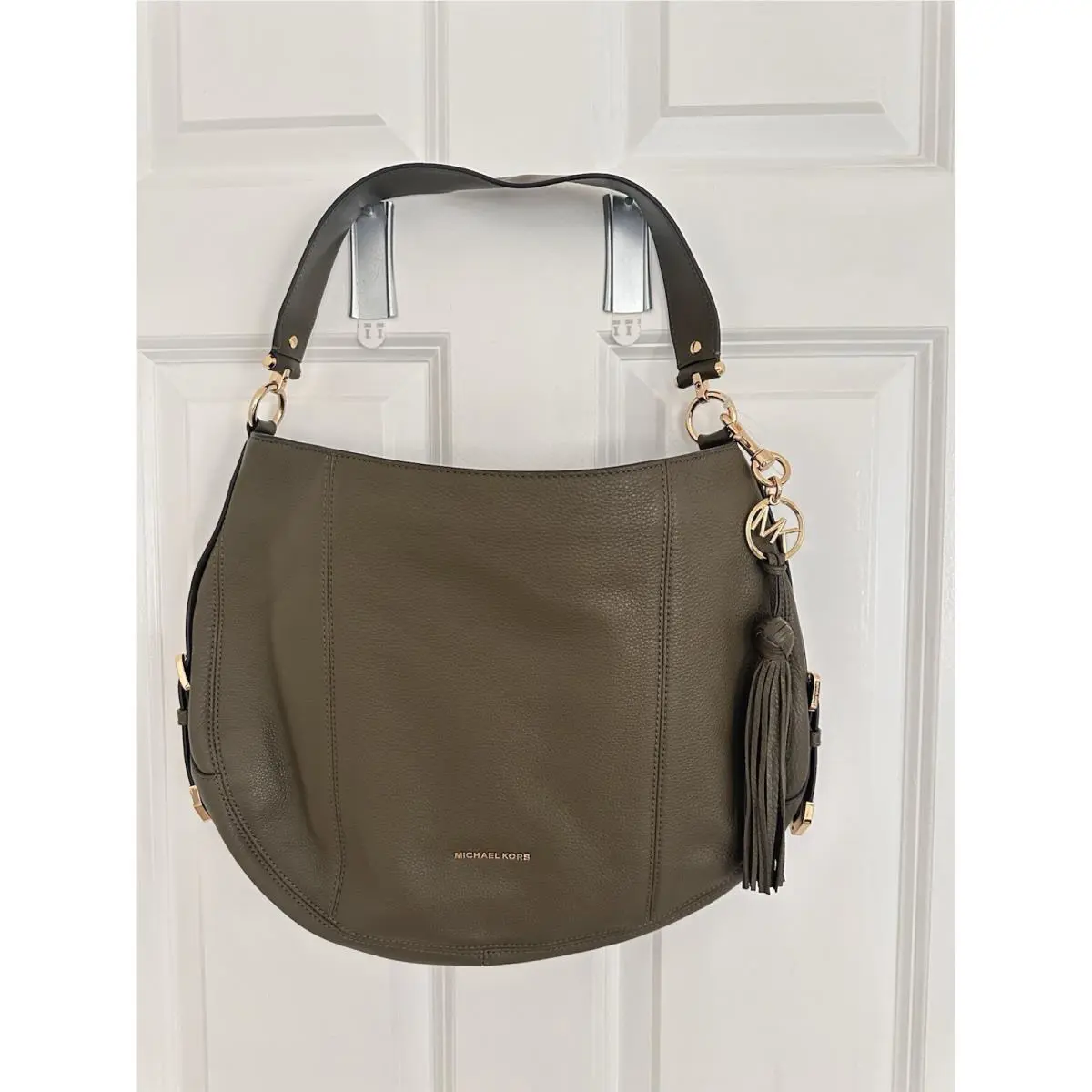 Michael Kors Large Brooke Top Zip Pebbled Olive Green Leather Hobo Shoulder Bag