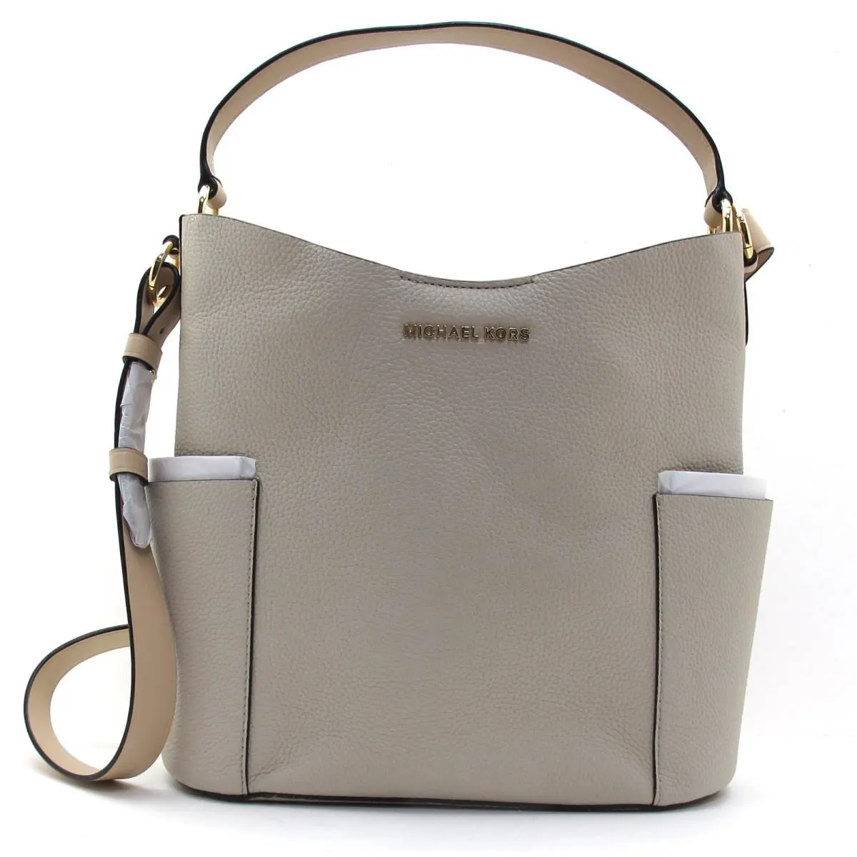 Michael Kors Bedford MD Pebbled Leather Bucket Shoulder Light Sand