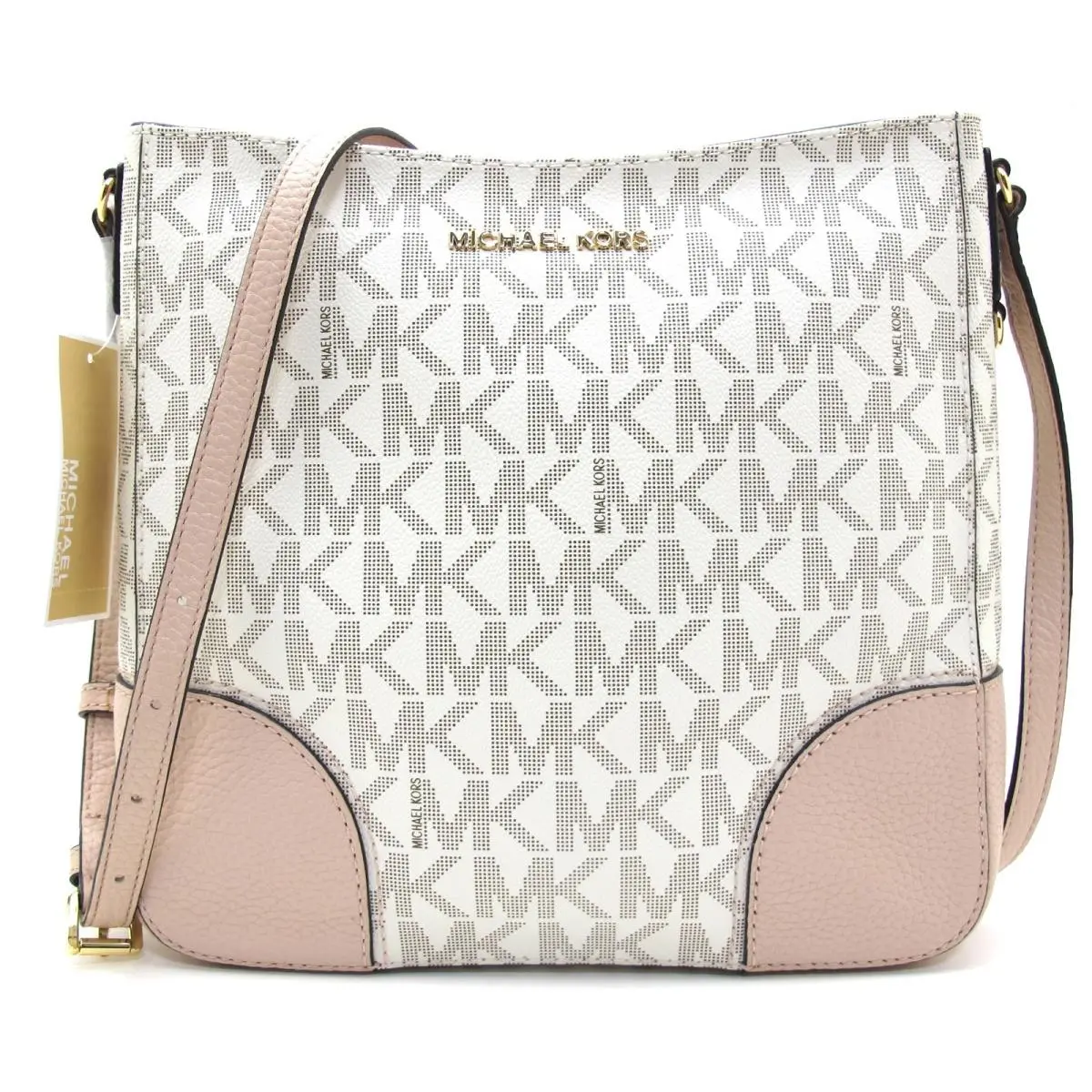 Michael Kors Hattie Lg Leather NS Messenger MK Logo Vanilla/ballet