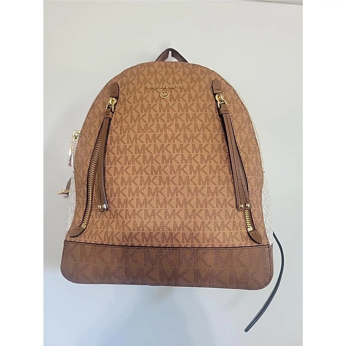 - Brooklyn Medium Backpack - White / Brown 12HX9.5inW by Michael Kors