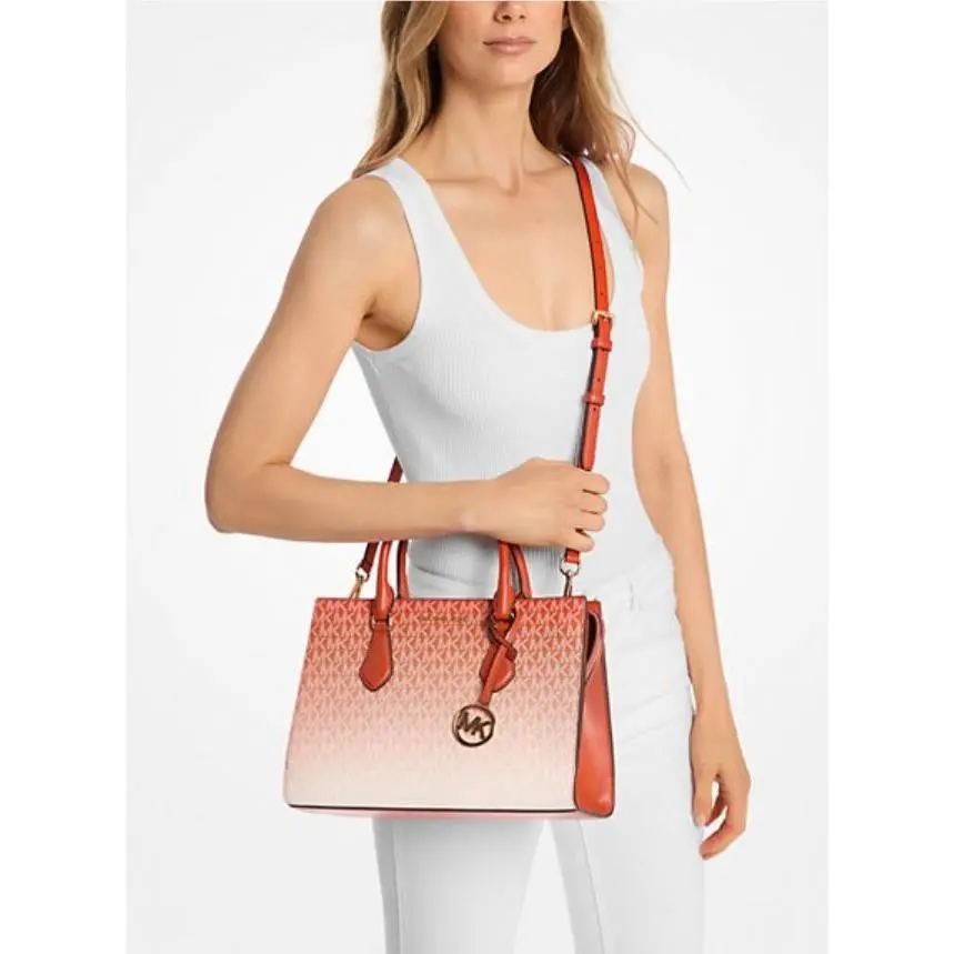 Michael Kors Sheila Signature Logo Medium Satchel Bag Shoulder Purse Red Ombre