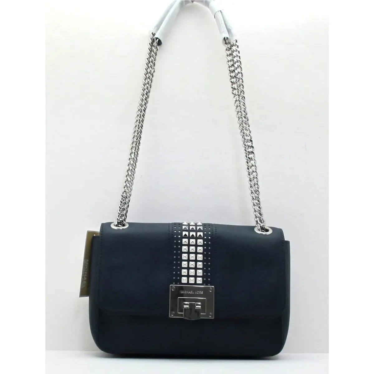 Michael Kors Tina Med Saffiano Leather Shoulder Flap Navy/silver