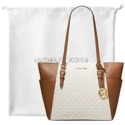 Michael Kors Charlotte Large Leather Top Zip Tote Bag Tote Bundle with Dust Bag