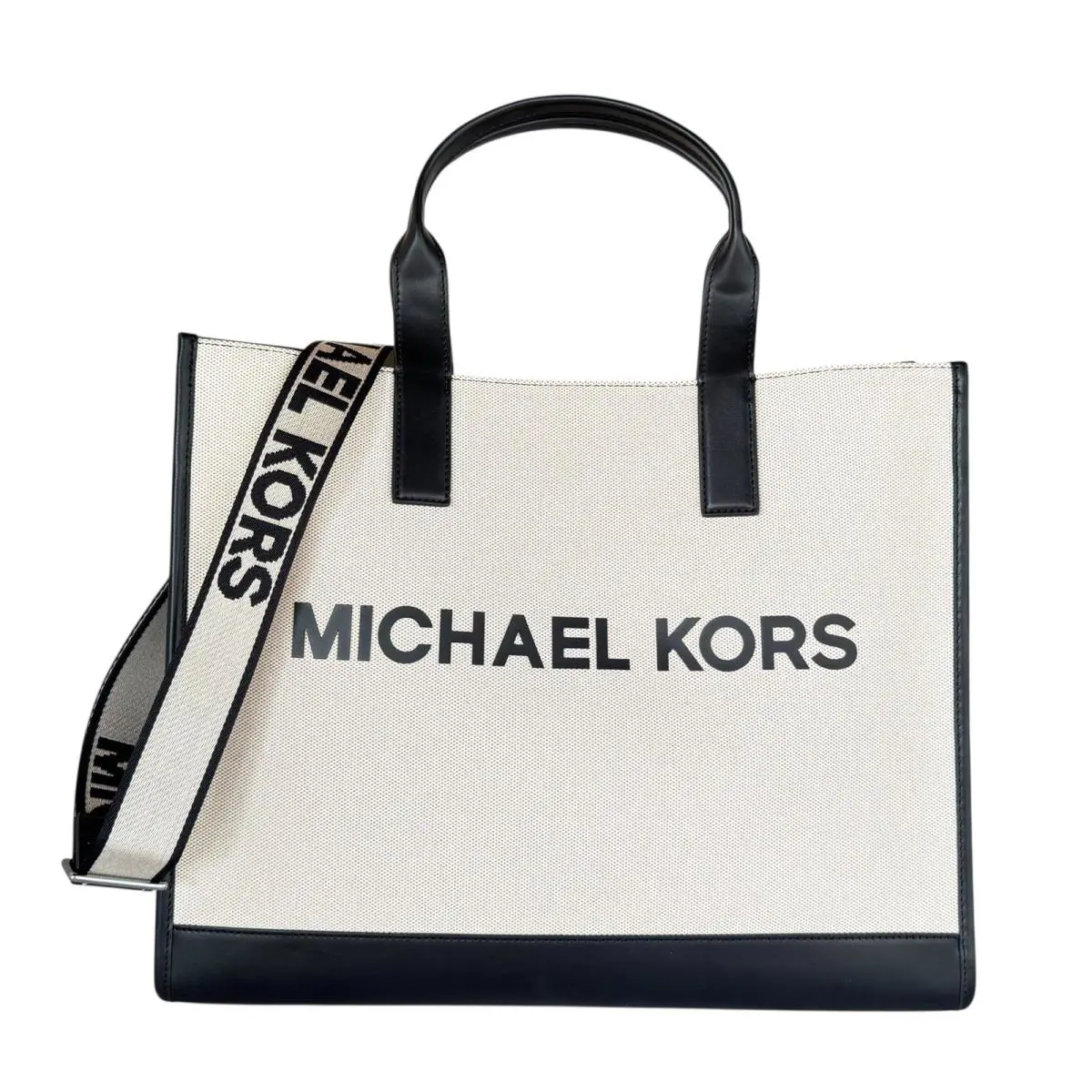 Michael Kors Cooper XL Commuter Structured Tote Shoulder Bag Natural Black