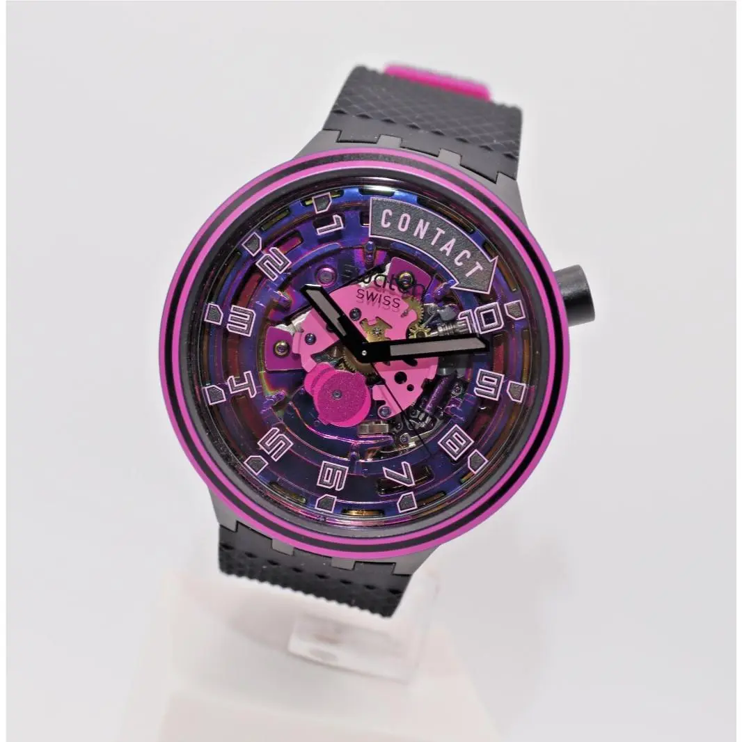 Swiss Swatch Limited Big Bold Planets Touchdown 47MM SB01B126 Black Fuscia