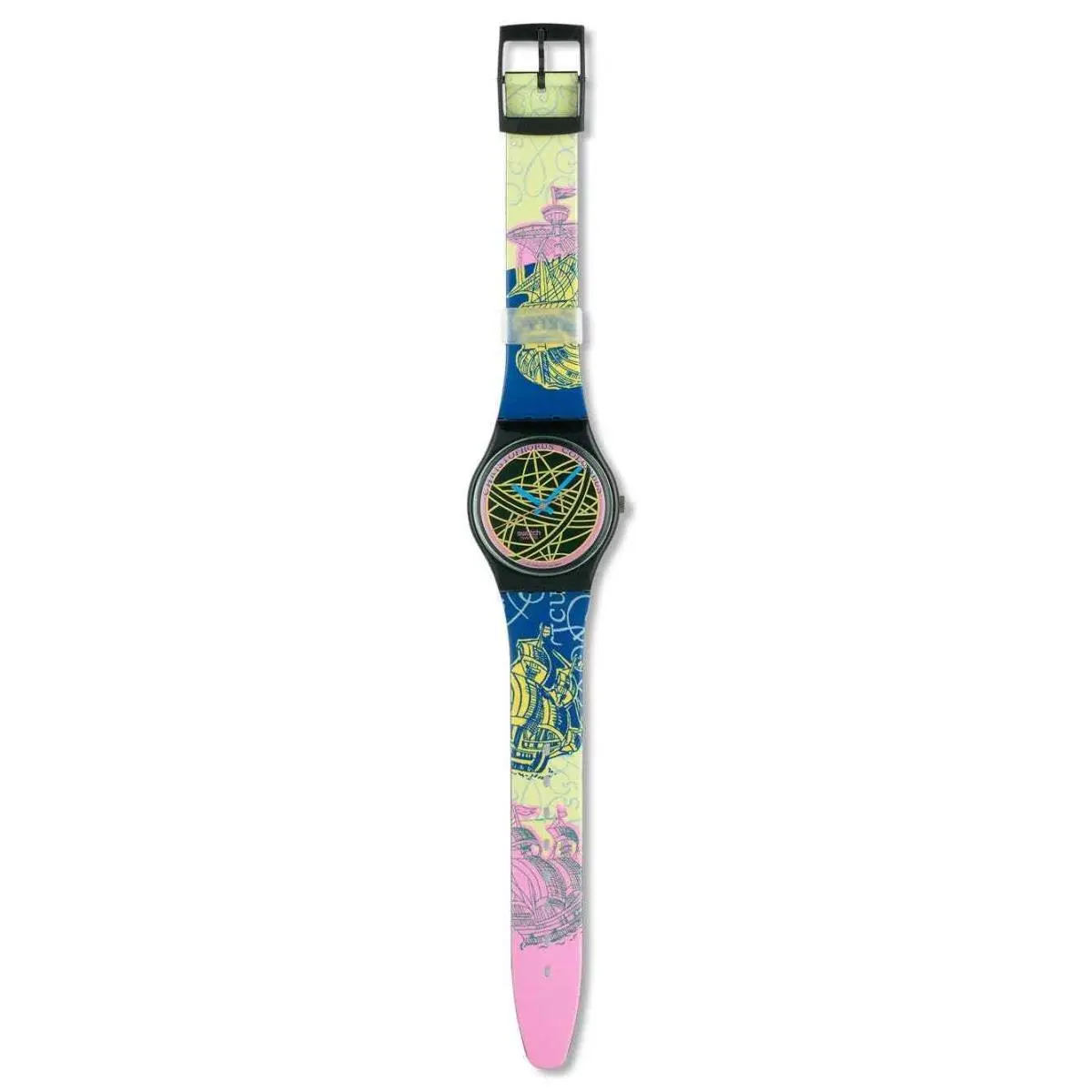 Vintage  The Globe Swiss Quartz Watch Gent 1989 Multicolor Nip GB137 by Swatch
