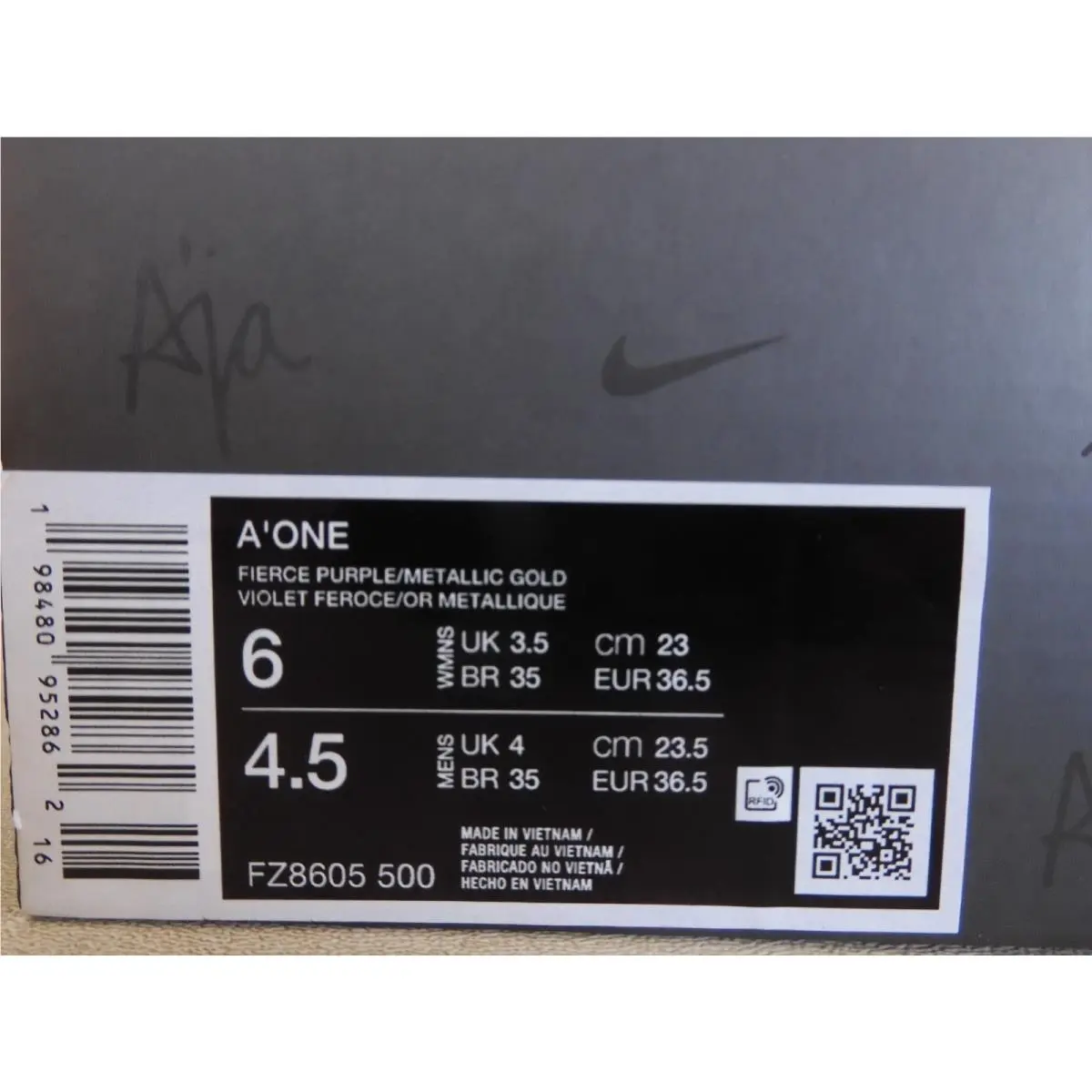 Nike shoes - Nike A`One Fierce - Fierce - FZ8605 500 - Fierce Purple/Metallic Gold (UPC: 198480955337) 6