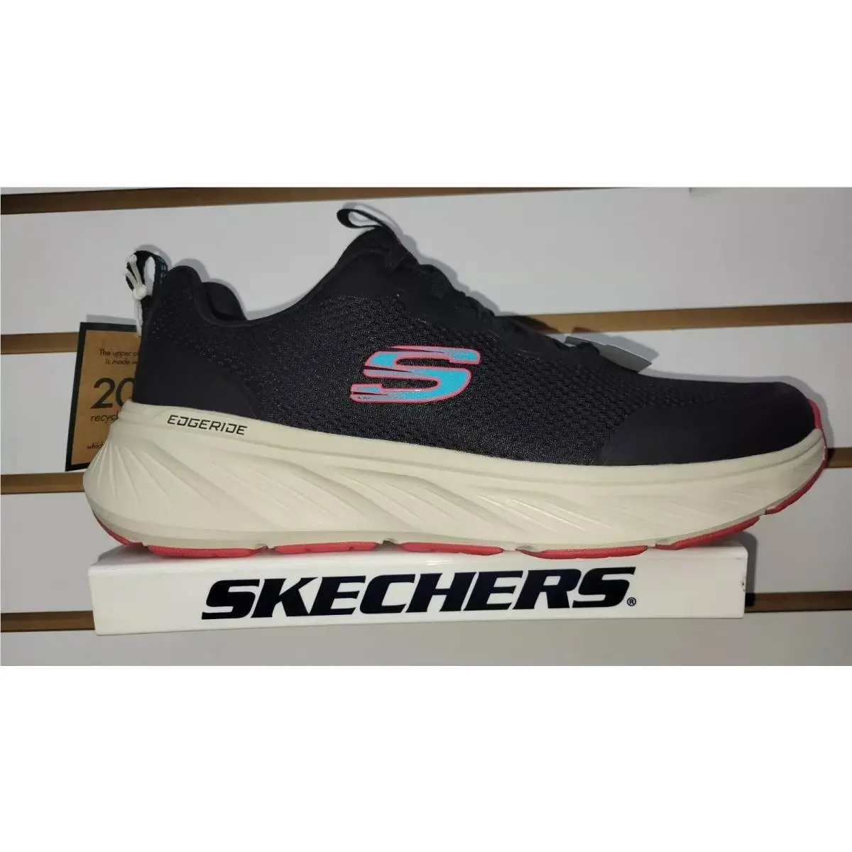 Skechers Mens Black Shoes Comfort Casual Walking Stretch Lace Memory Foam 232835