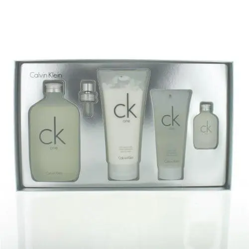 CK One 4 Pcs Set 6.8 OZ Edt+ 6.8 Body Lotion +3.4 Ozshower Gel + Mini Unisex by Calvin Klein