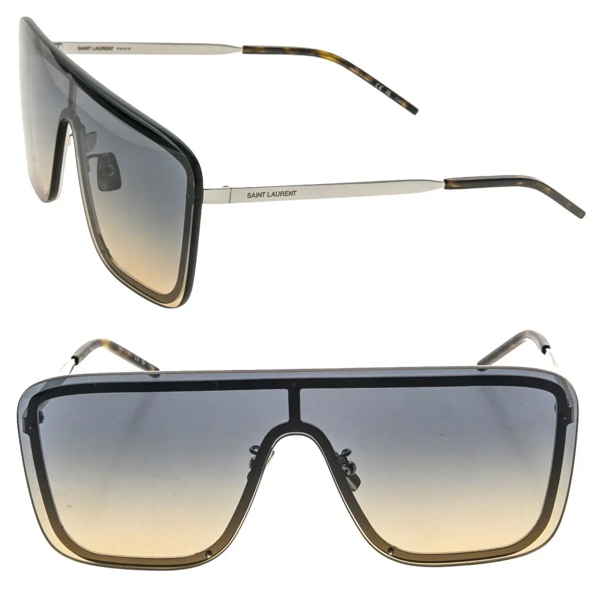 Saint Laurent 364 Mask Ysl SL364 009 Blue Silver Unisex Shield Metal Sunglasses