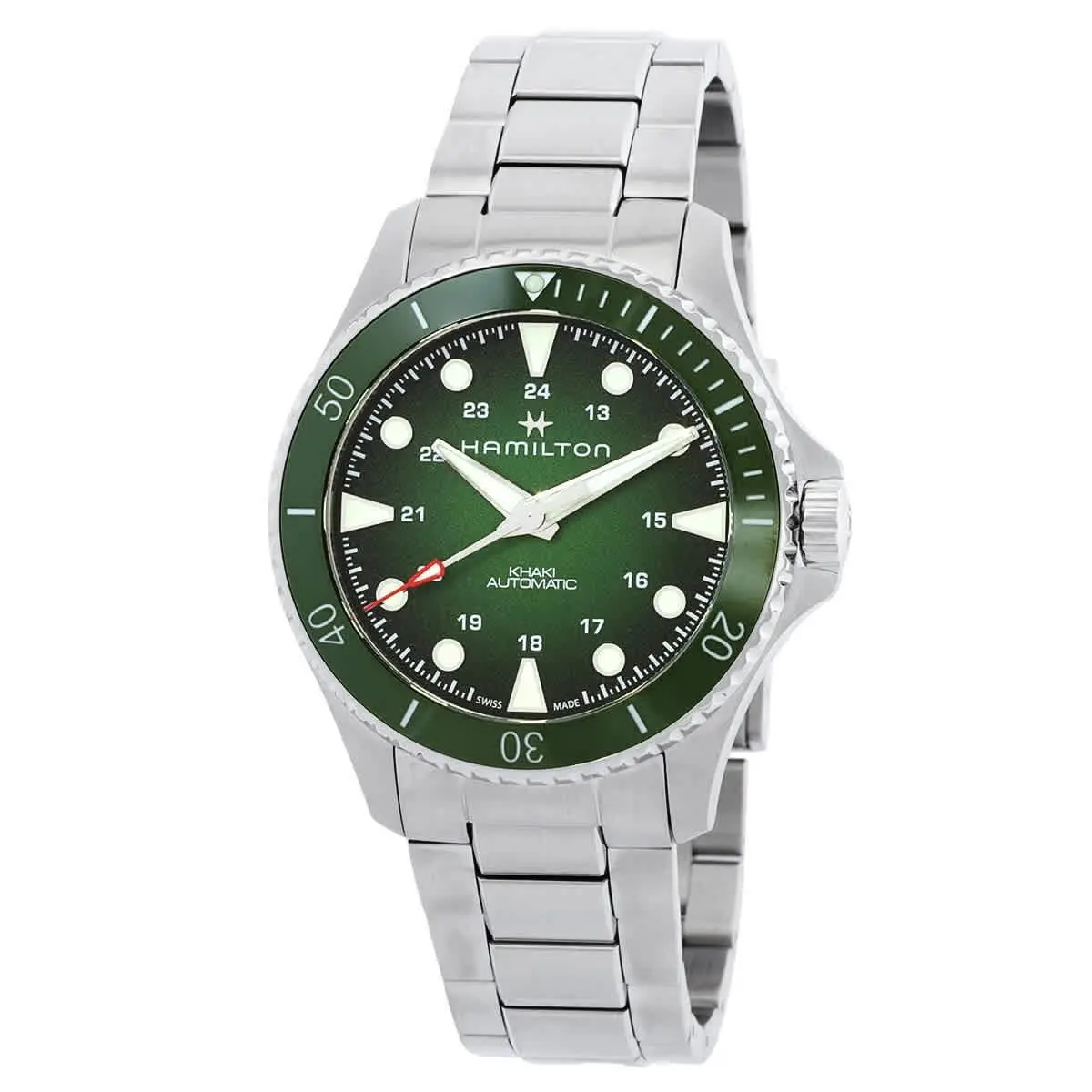Hamilton Khaki Navy Scuba Automatic Green Dial Men`s Watch H82525160 - Dial: Green, Band: Silver, Bezel: Green