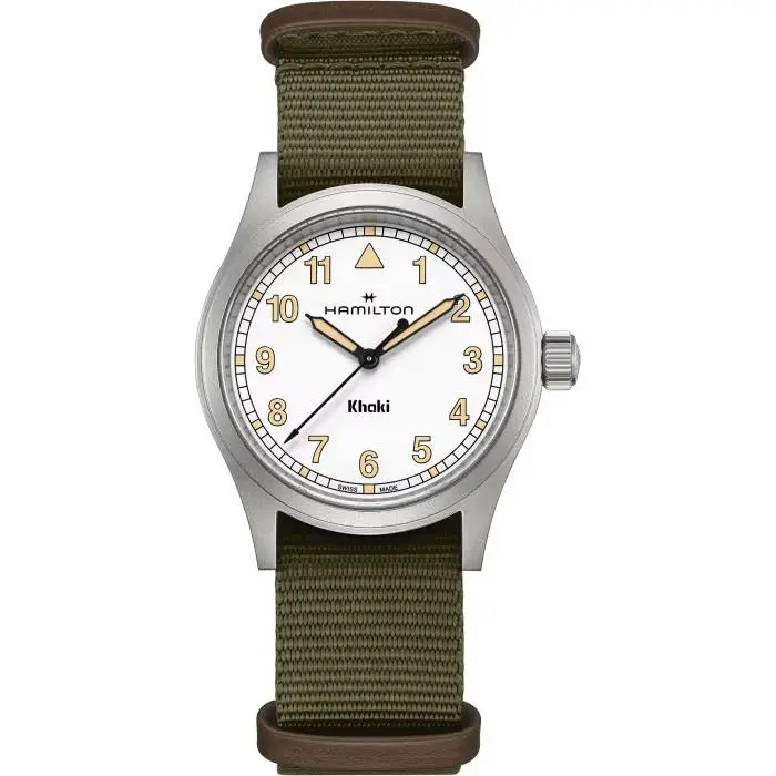 Hamilton Khaki Field Quartz 38mm White Dial Green Strap Watch H69401910