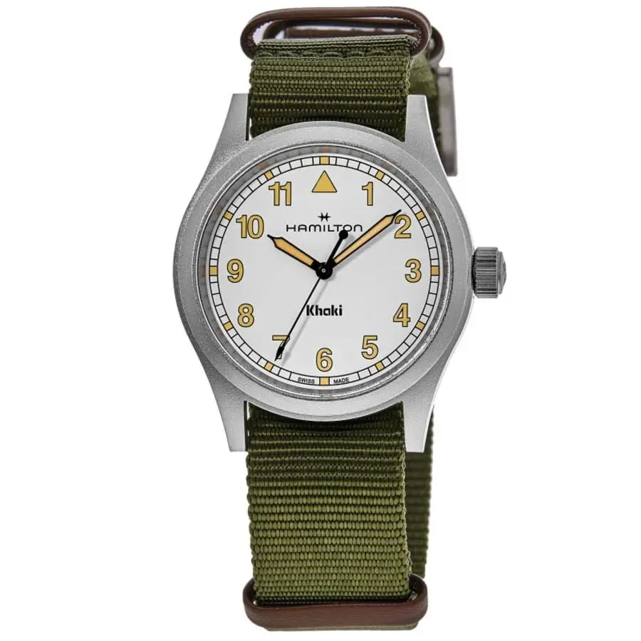 Khaki Field Quartz White Dial Fabric Strap Men`s Watch H69401910 by Hamilton