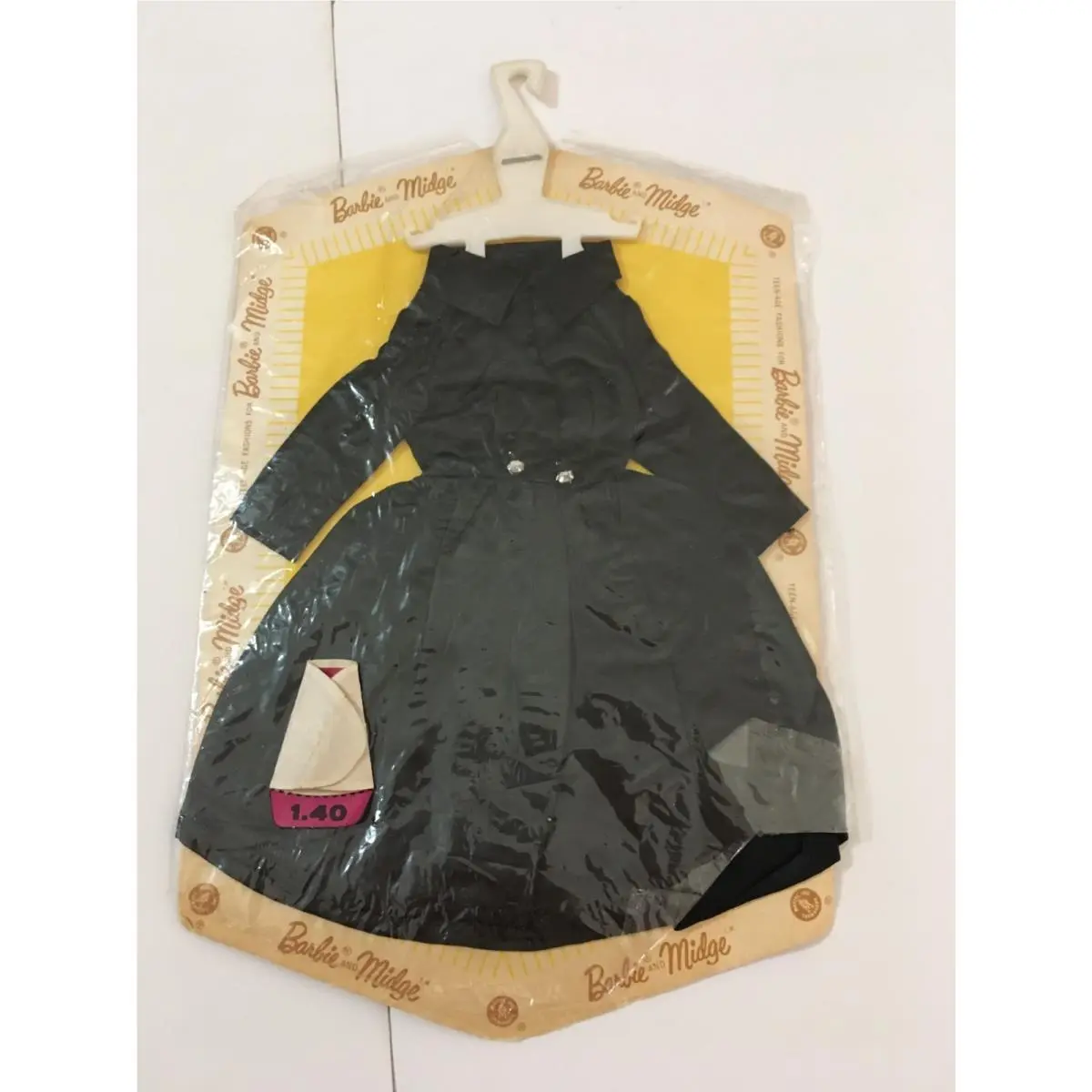 Barbie Vintage Black Satin Coat with Rhinestones Mip