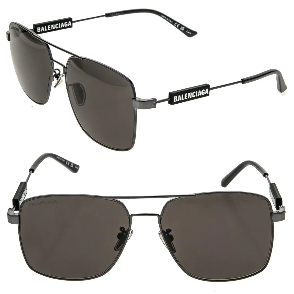 Balenciaga BB0116SA Tag 0116 Aviator Black Gray Metal Sunglasses Unisex 001
