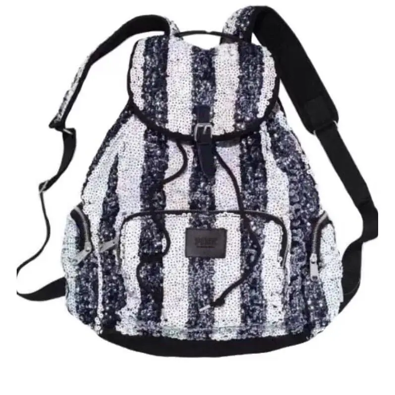 Victoria s Secret Pink Bling Sequin Canvas Backpack School Travel Bag Tote Rare