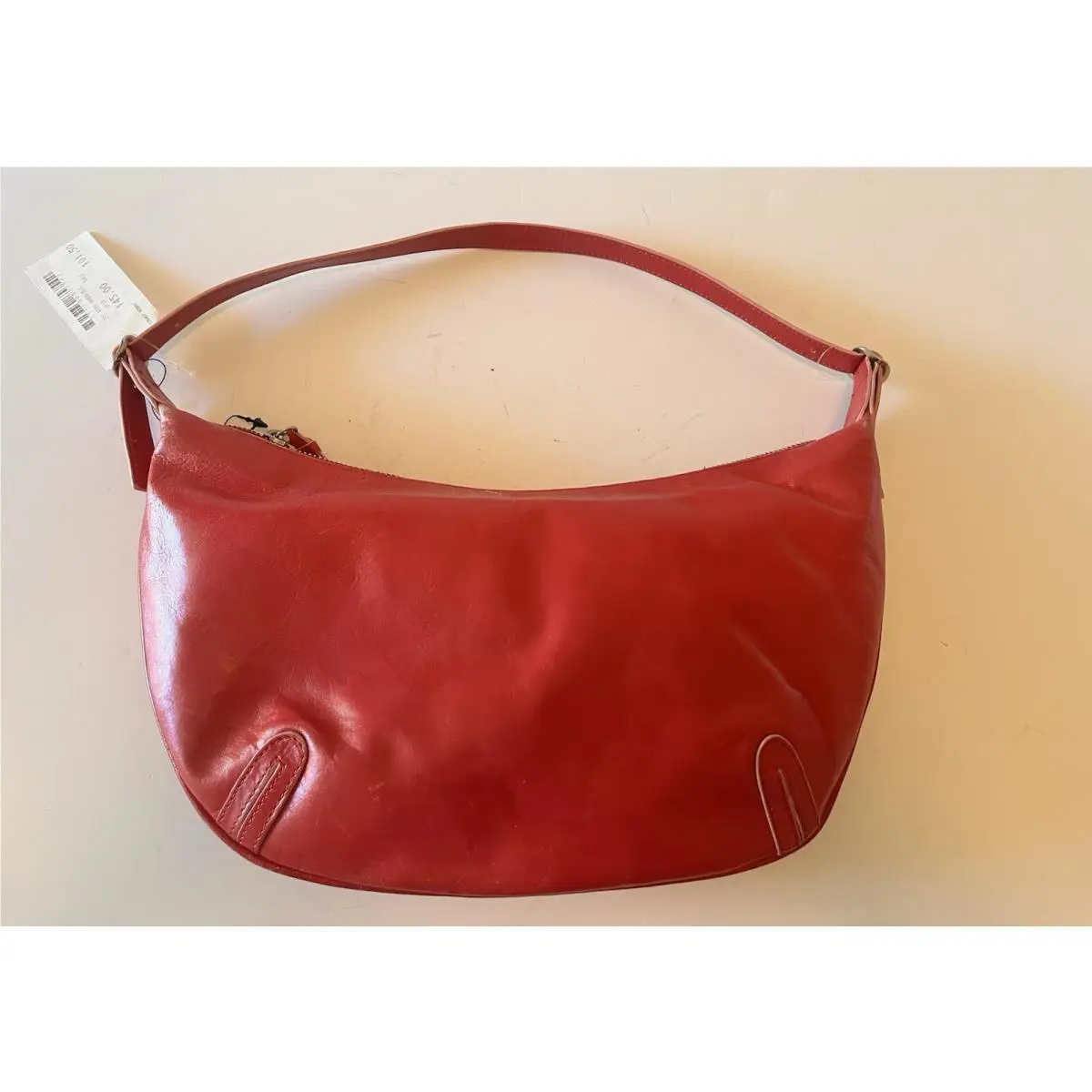 Dkny Red Distressed Leather Hobo Handbag