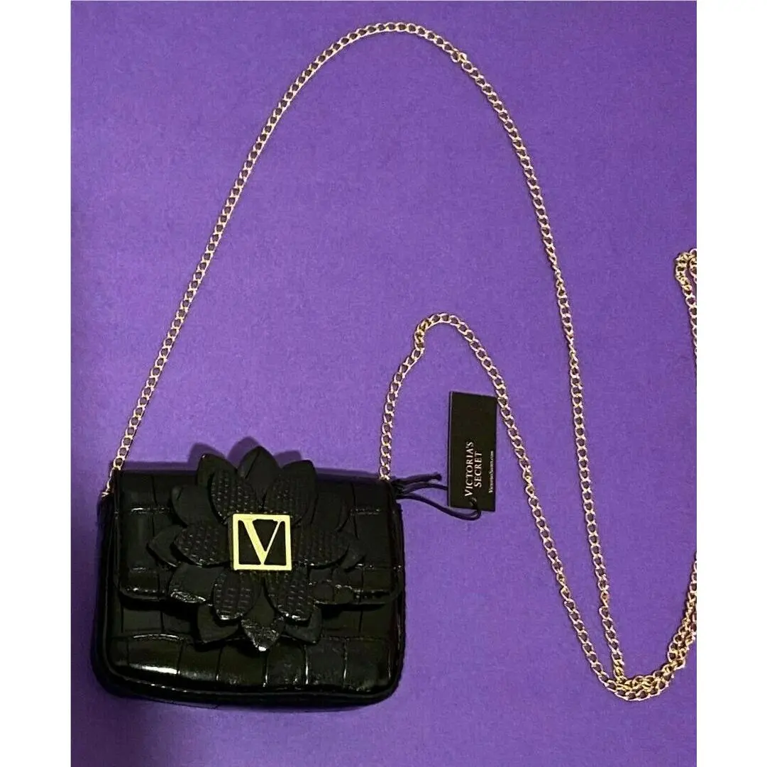 Victoria`s Secret Black Midnight Croc Micro Shoulder Crossbody Bag