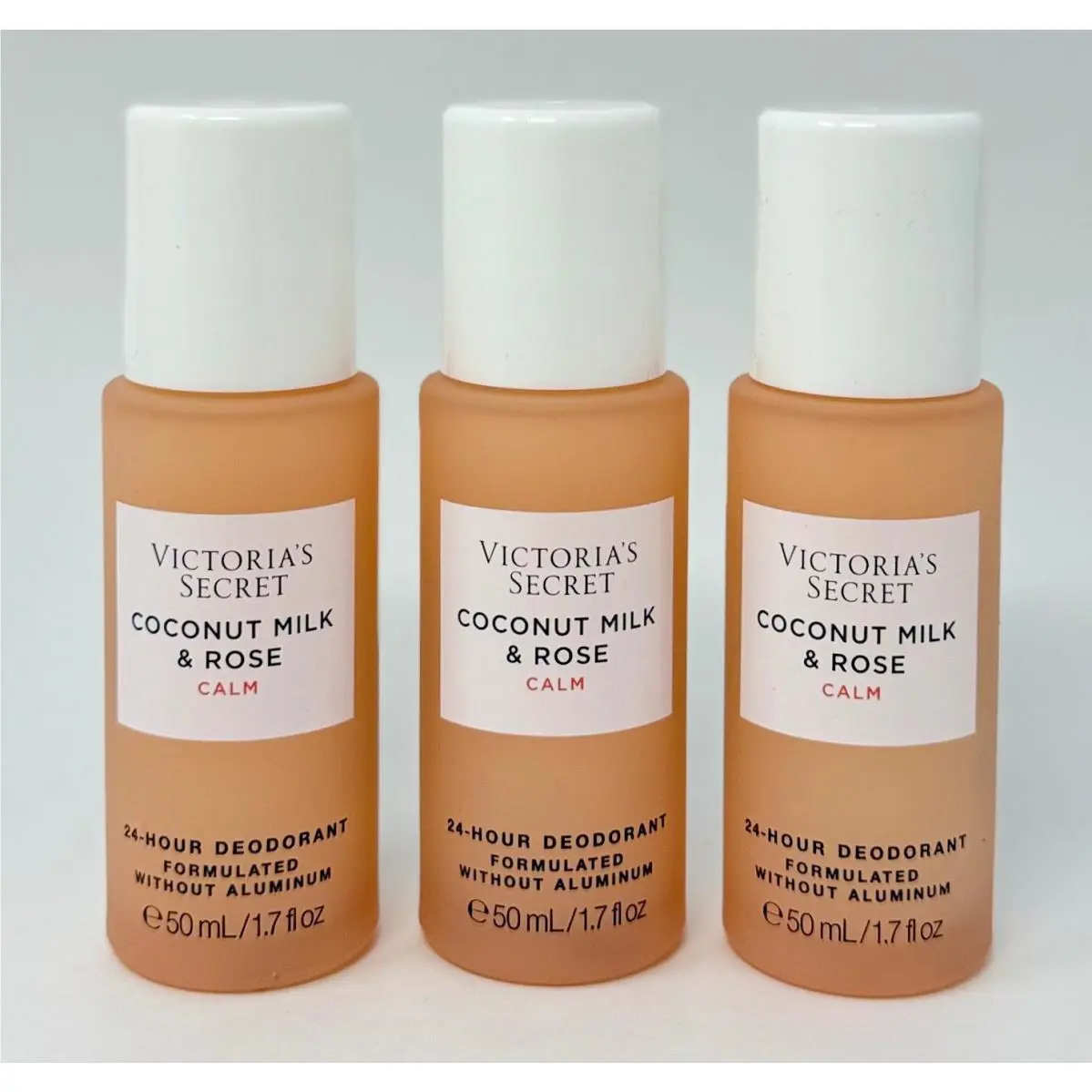 3 Victoria`s Secret Coconut Milk Rose Calm 24 HR Deodorant Roll ON Aluminum Free
