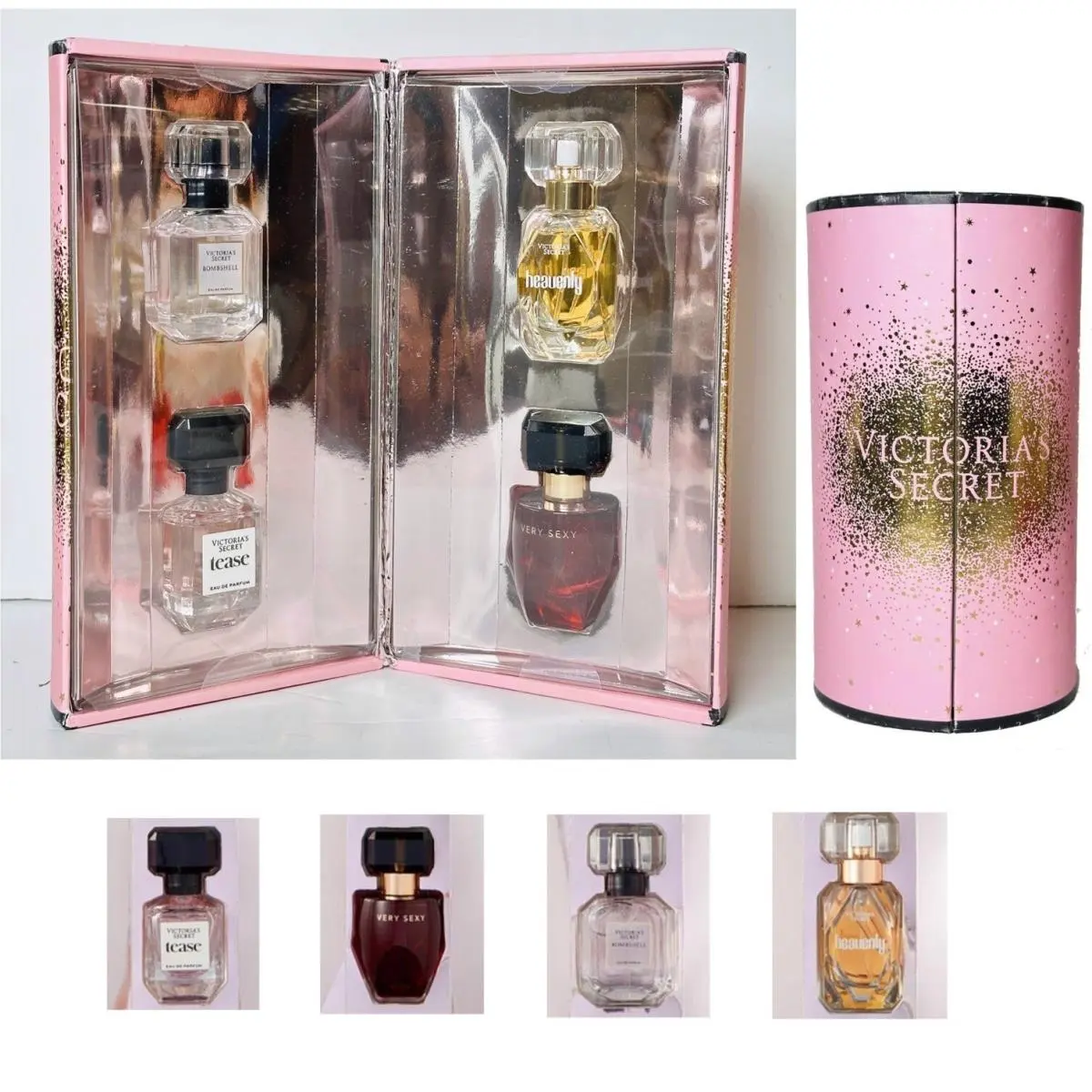 Victoria`s Secret 4 Perfume Gift Set Heavenly Very Sexy Bombshell Tease Mini Edp