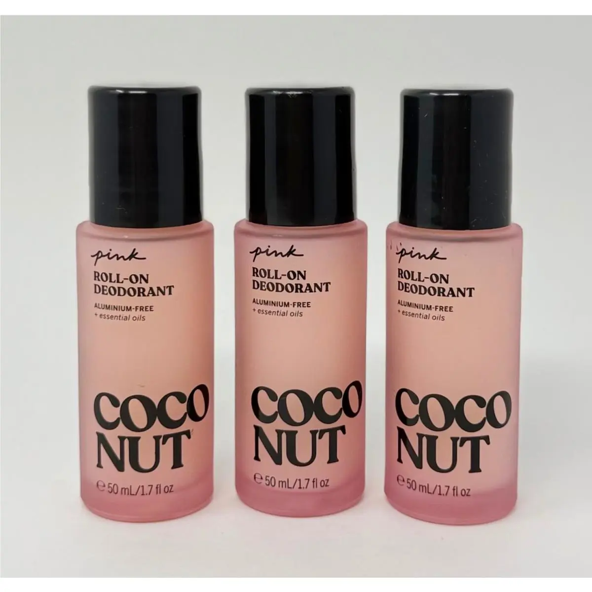 3 Victoria`s Secret Pink Coconut Roll ON Deodorant Aluminum Free Essential Oils