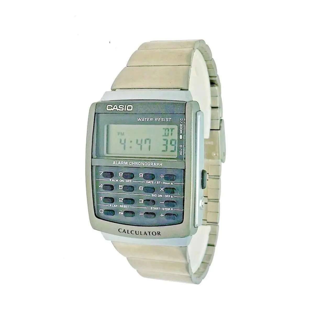 Casio Digital Calculator Metal Silver Band Watch Water Resistant CA506-1