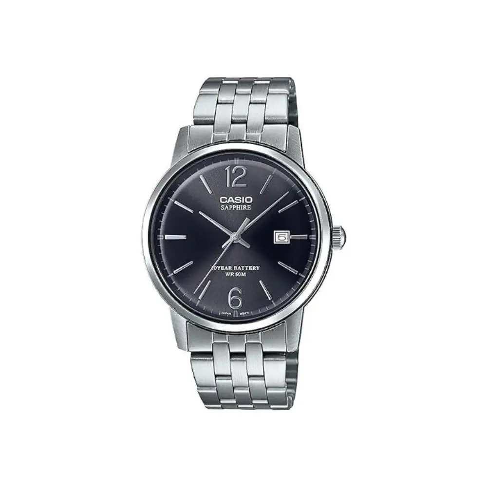 Casio Men`s Black Dial Silver Stainless Steel Band Analog Quartz Watch