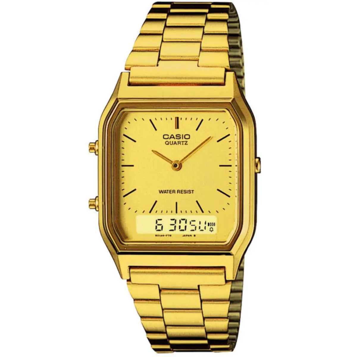 Casio AQ230GA-9 Men`s Ani-digi Gold Steel Link Strap Watch
