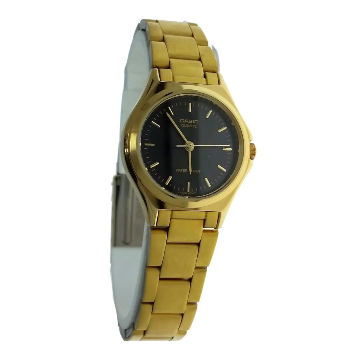 Casio Ladies Round Black Dial Yellow S. Steel Wristwatch Watch LTP1130N 1ARD - Dial: Black, Band: Gold, Yellow