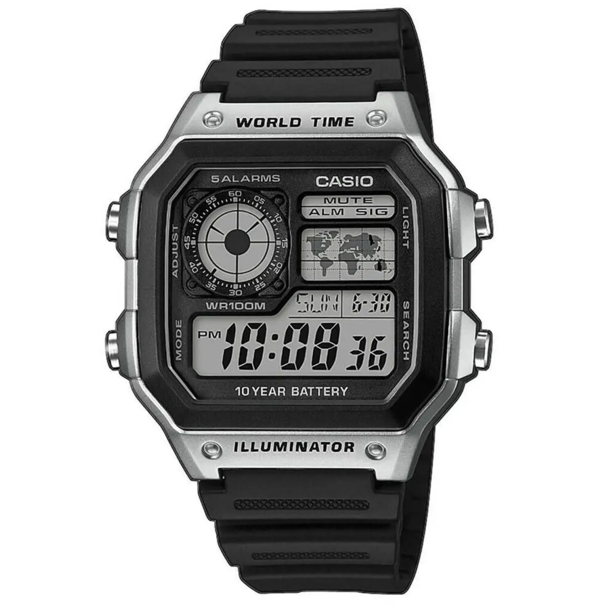 Casio AE1200WH-1CV Digital World Time Watch Resin Band 100M Water Resistan AE-12