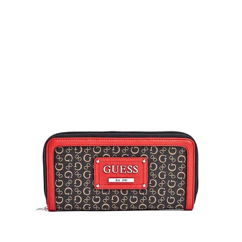 Guess Proposal Black+red Coated Canvas G Logo Silver Zip Around Wallet