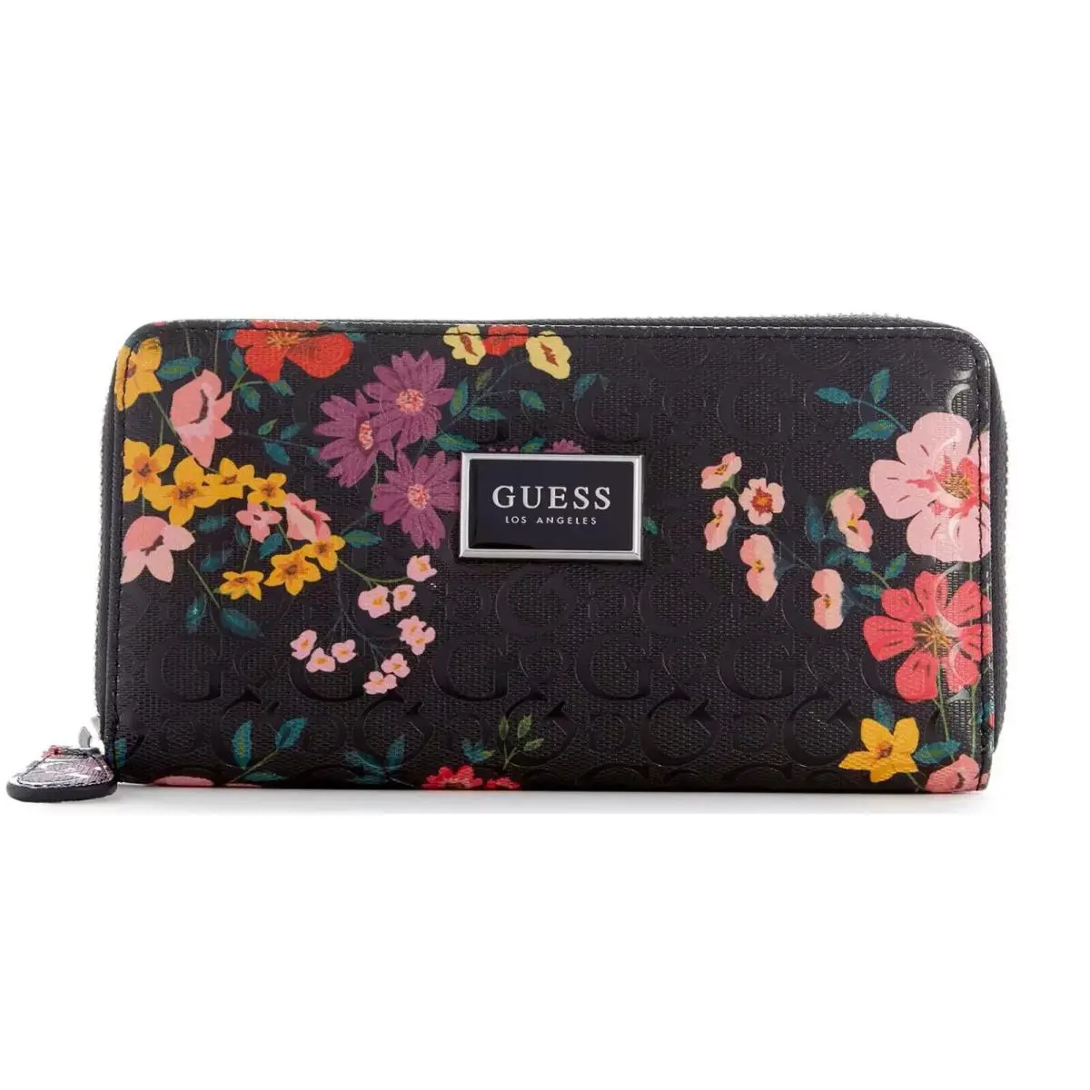 Women`s Abree Logo Embossed Floral Print Zip-around Wallet Black Multi by Guess
