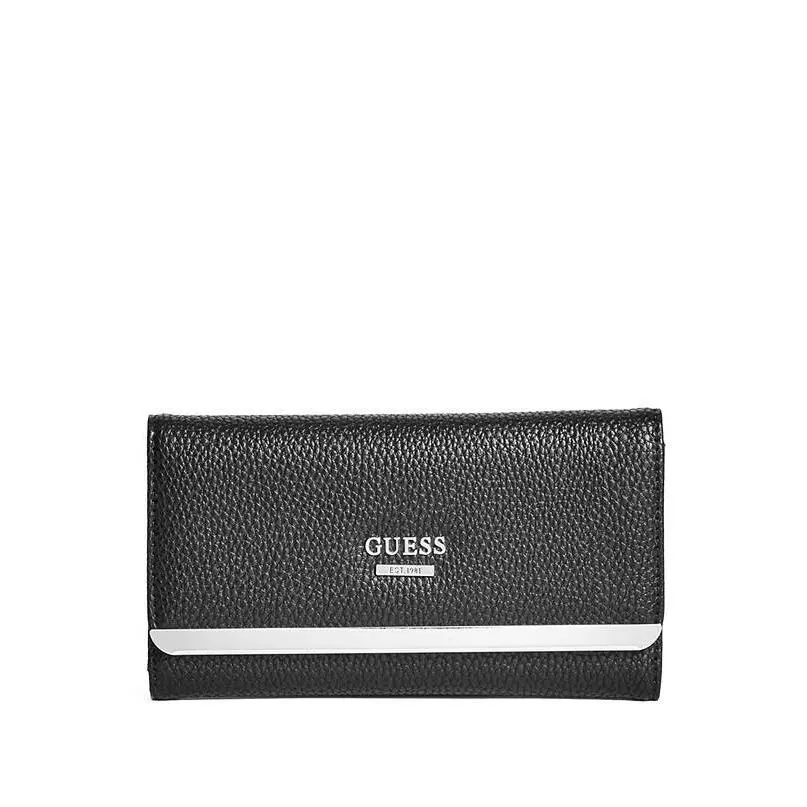 Guess Largo Silver Black Pebbled Leatherette Slim Tri-fold Wallet Clutch