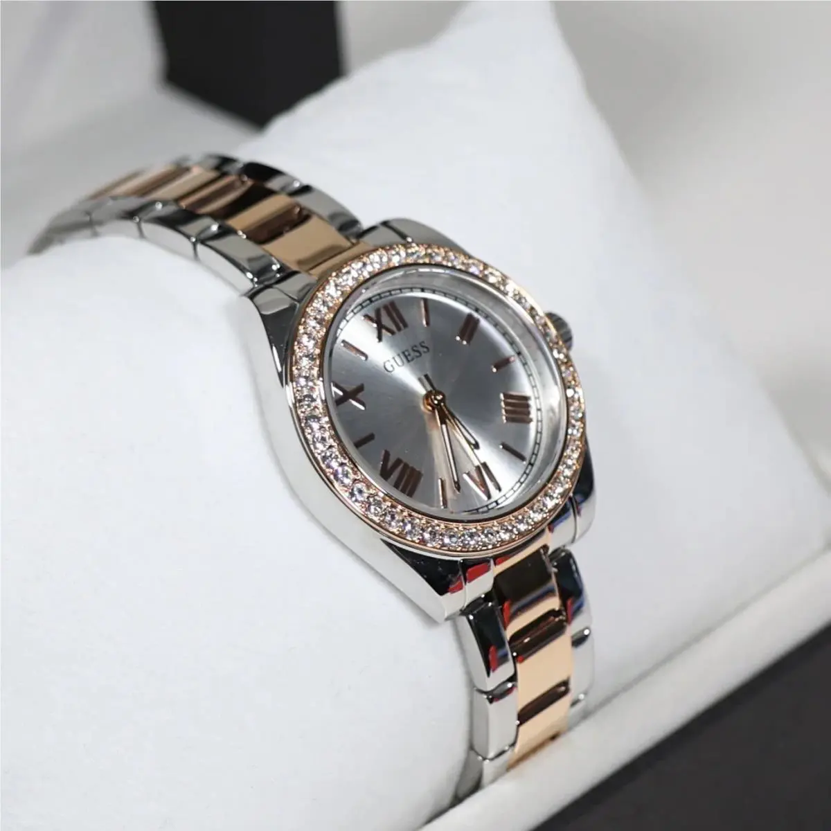 Guess Women`s Silver Dial Crystal Bezel Two Tone Stainless Steel Watch GW0841L3