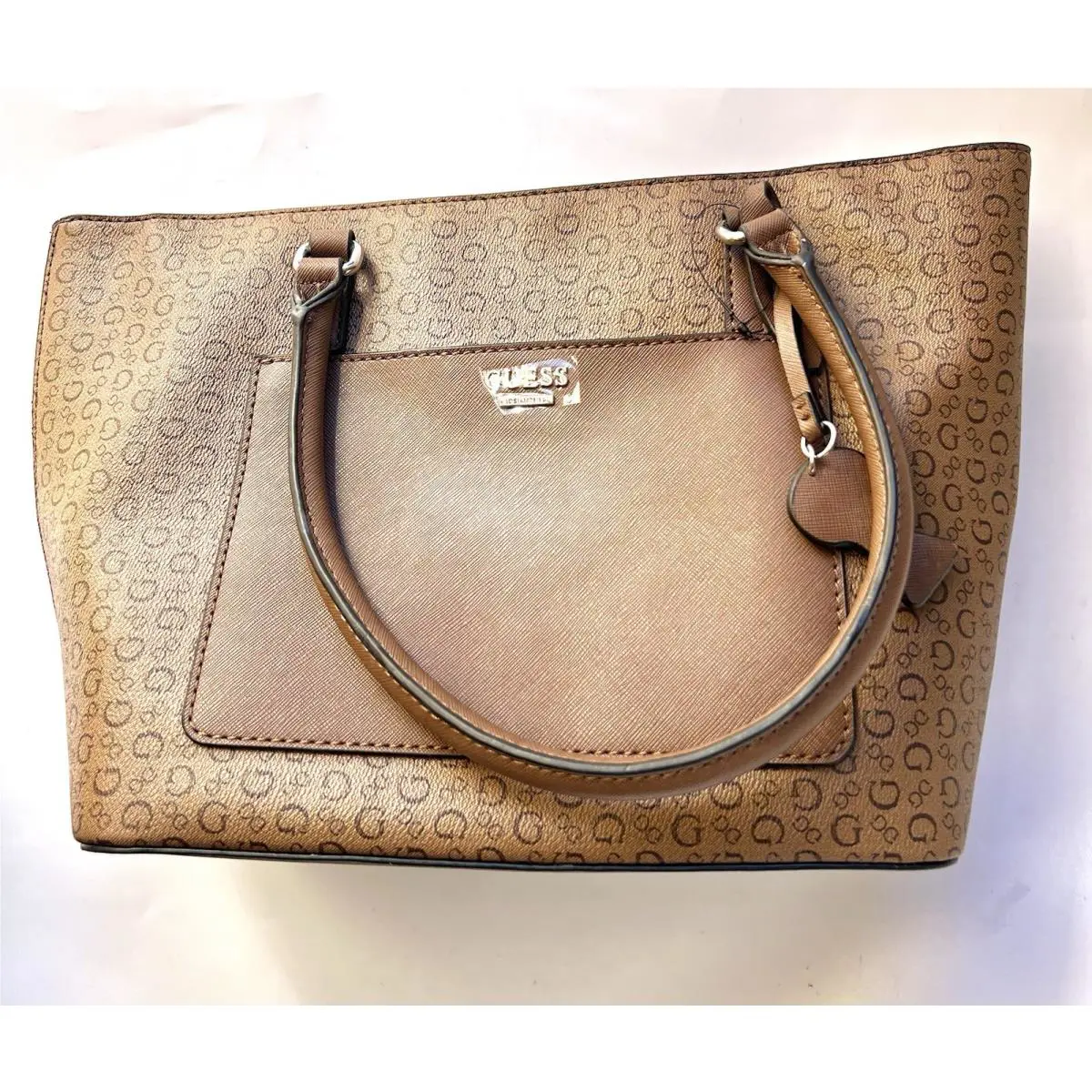 Guess Tote Shoulder Bag Purse Tan Brown