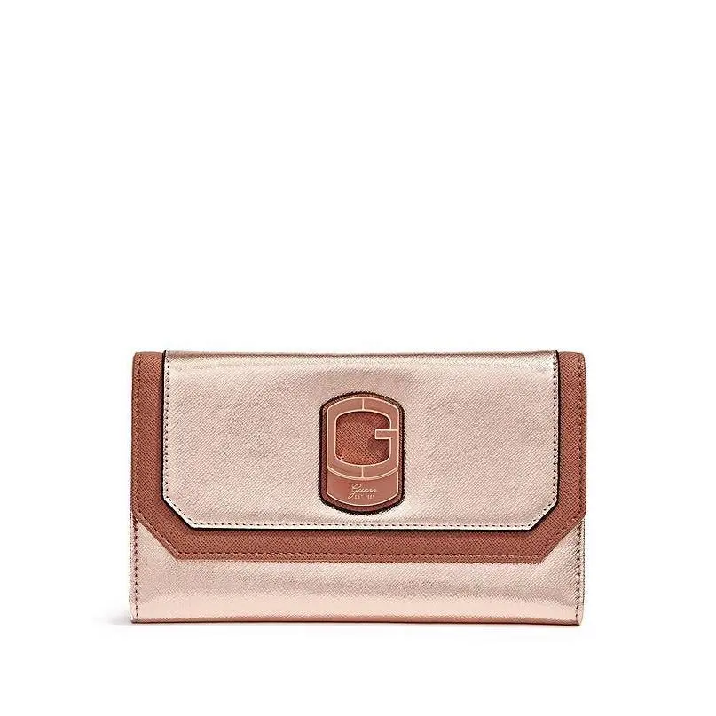 New-guess Asherton Rose Gold Large Leather Wallet Clutch