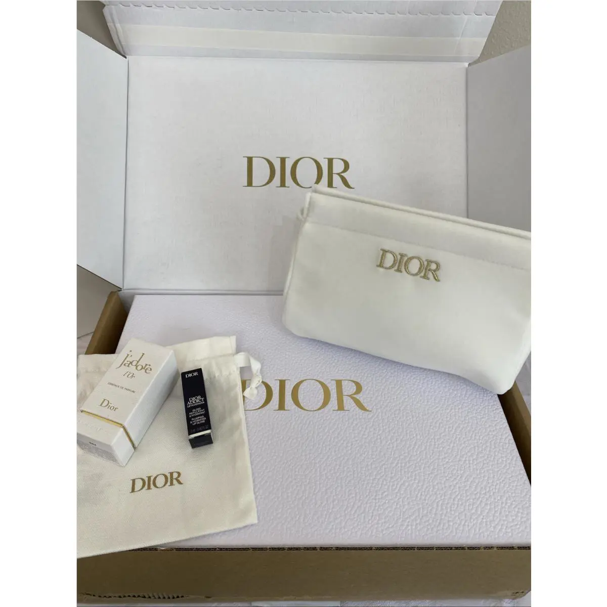 Christian Dior Lot W/ Pouches Jadore Perfume Lip Addict In Box