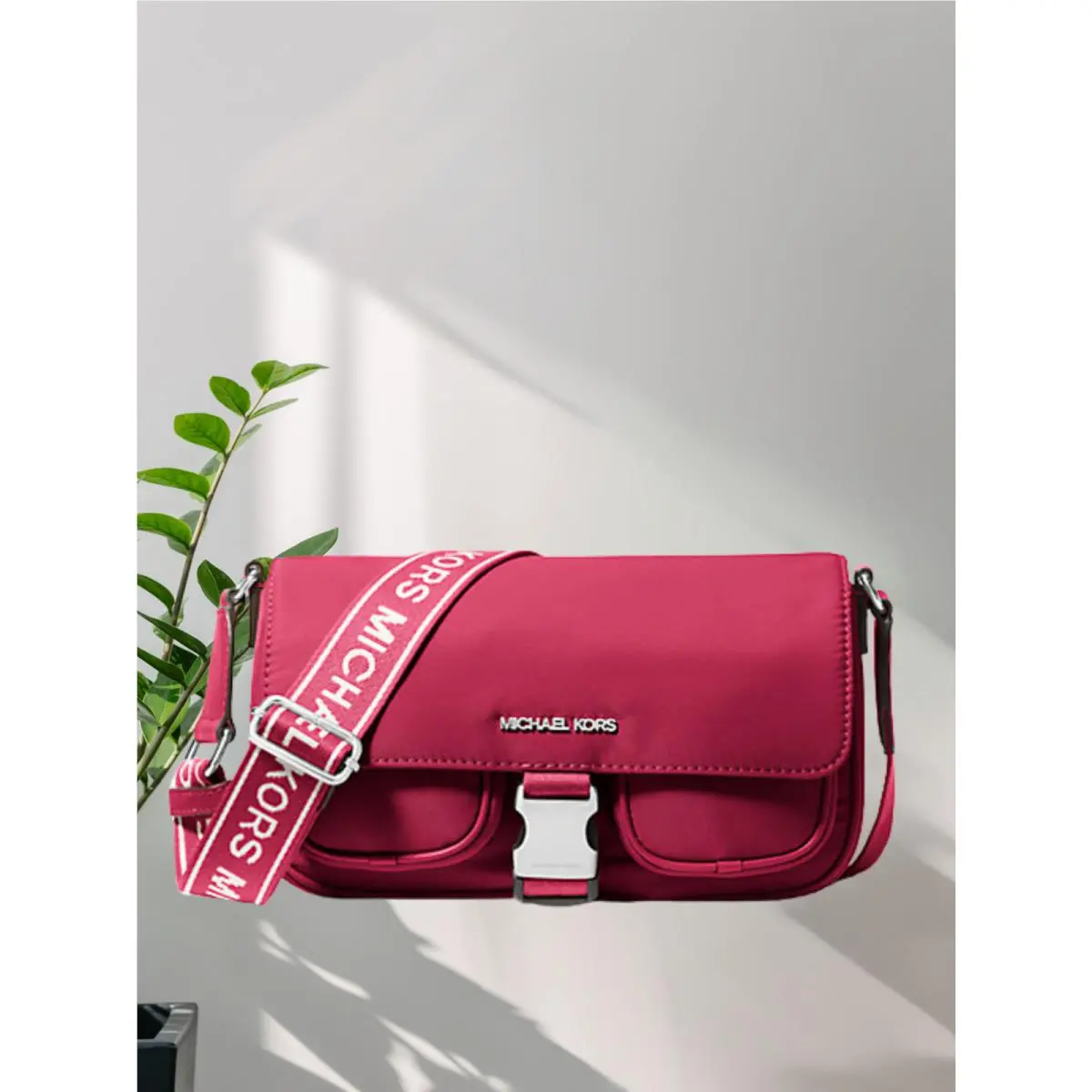 Khai Women Medium Nylon Double Pocket Flap Messenger Bag Variation DARK RASPBERRY by Michael Kors