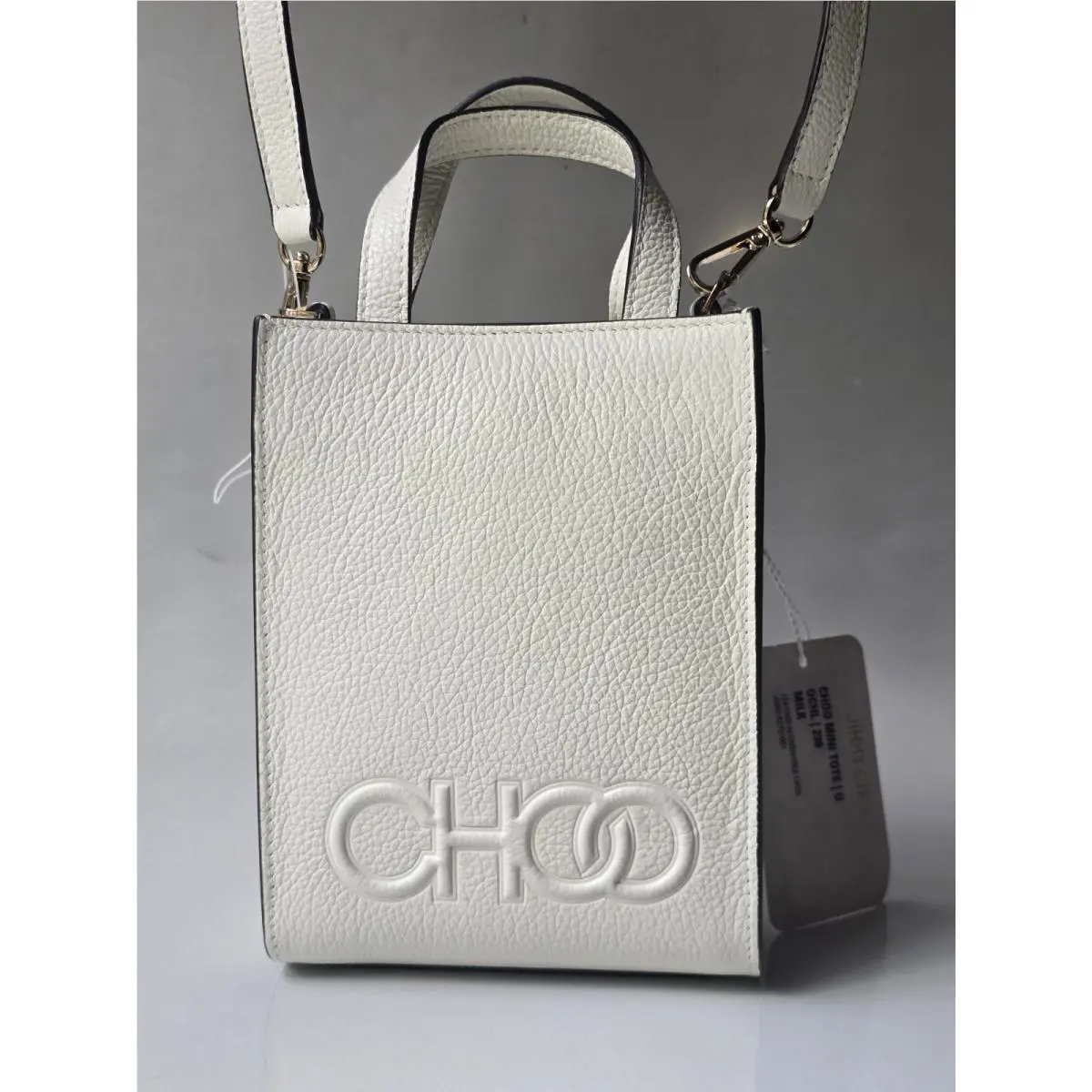 Jimmy Choo Mini Tote White Milk Leather Double Handle Crossbody Bag Choo Logo