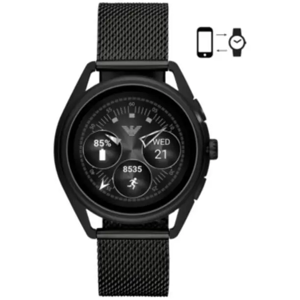 Men`s Black Stainless Steel Mesh Bracelet Touchscreen Smart Watch by Emporio Armani