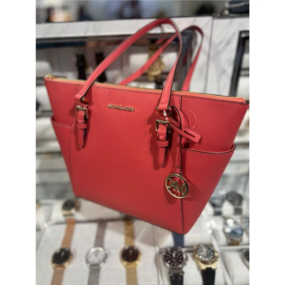 Michael Kors Women Large Handbag Purse Leather Tote Shoulder Bag LT Berry Sorbet